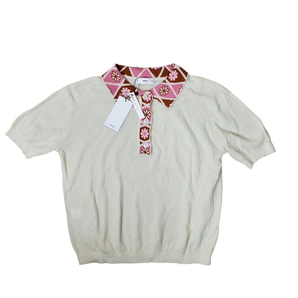 NWOT Mango Womens Knit floral polo Sweater M - Picture 2 of 12